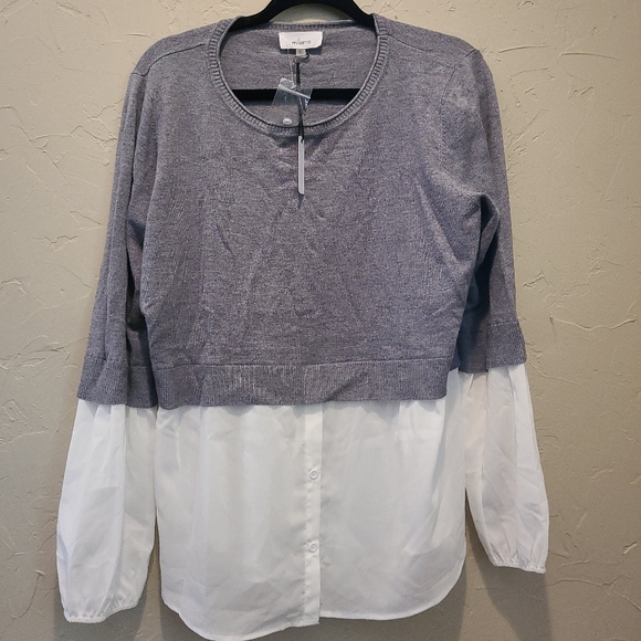 Milano Tops - NWT Milano Size XL Layered Sweater Gray And White